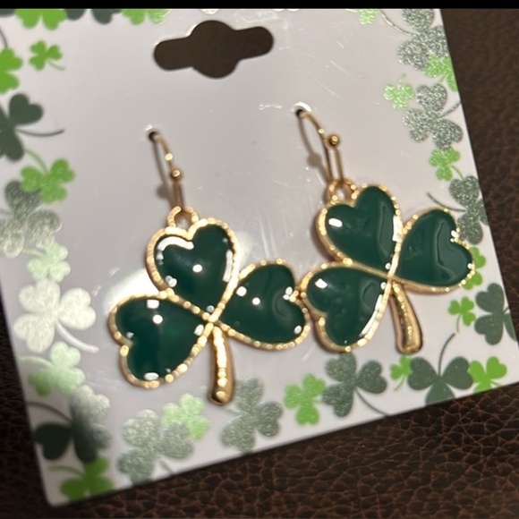 Irish Lucky clover/shamrock fishhook Earrings, St. Patrick’s Day, gold/green - Picture 1 of 3